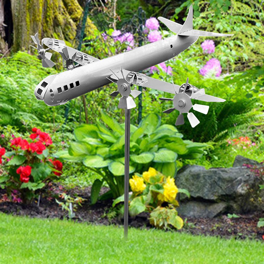 Metal Airplane Windmill 3D Super Fortress Aircraft Windmill Iron Metal Spinner Aircraft Windmill for Yard Cool Decoration