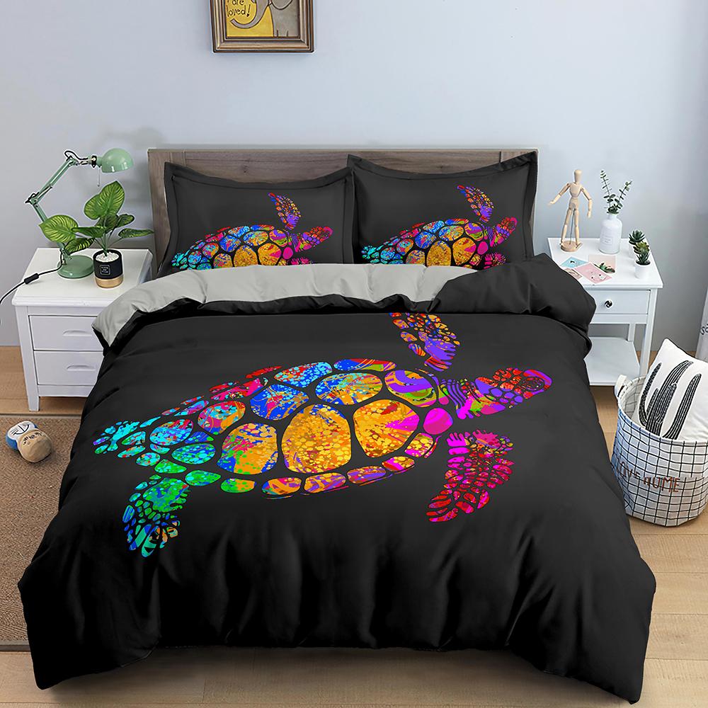 Sea Turtle Duvet Cover Set Pillow Cases Ocean Animal Turtle Bedding Set Queen King Kids Home Textiles Map Coral Soft Quilt Cover
