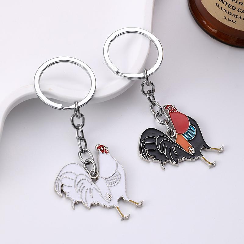 1Pc Metal Creative Oil Painting Chicken Rooster Keychain Bag Pendant For Decoration Car Key Ring Cock Key Holder