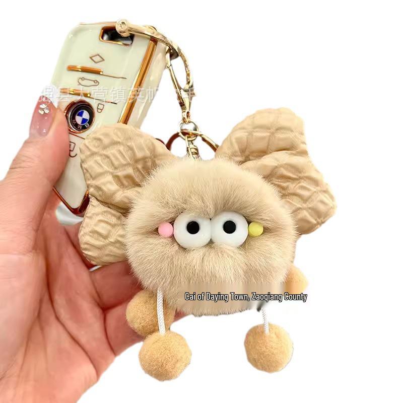 Rex Rabbit Plush Bow Ornament Keychain - Cute Soot Sprite Pendant
