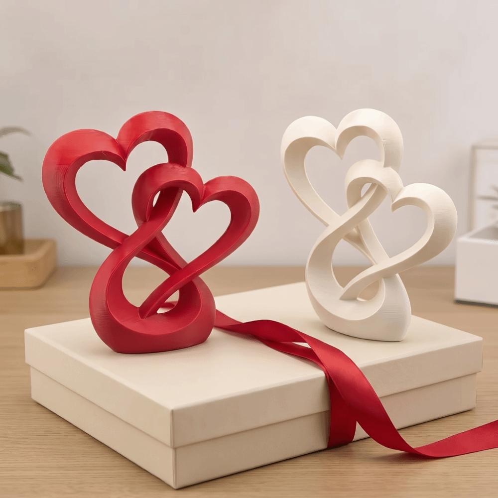3D Printed Double Heart Ornament Lovers Gifts Hollow Heart Models Car Interior Ornament Home Decor