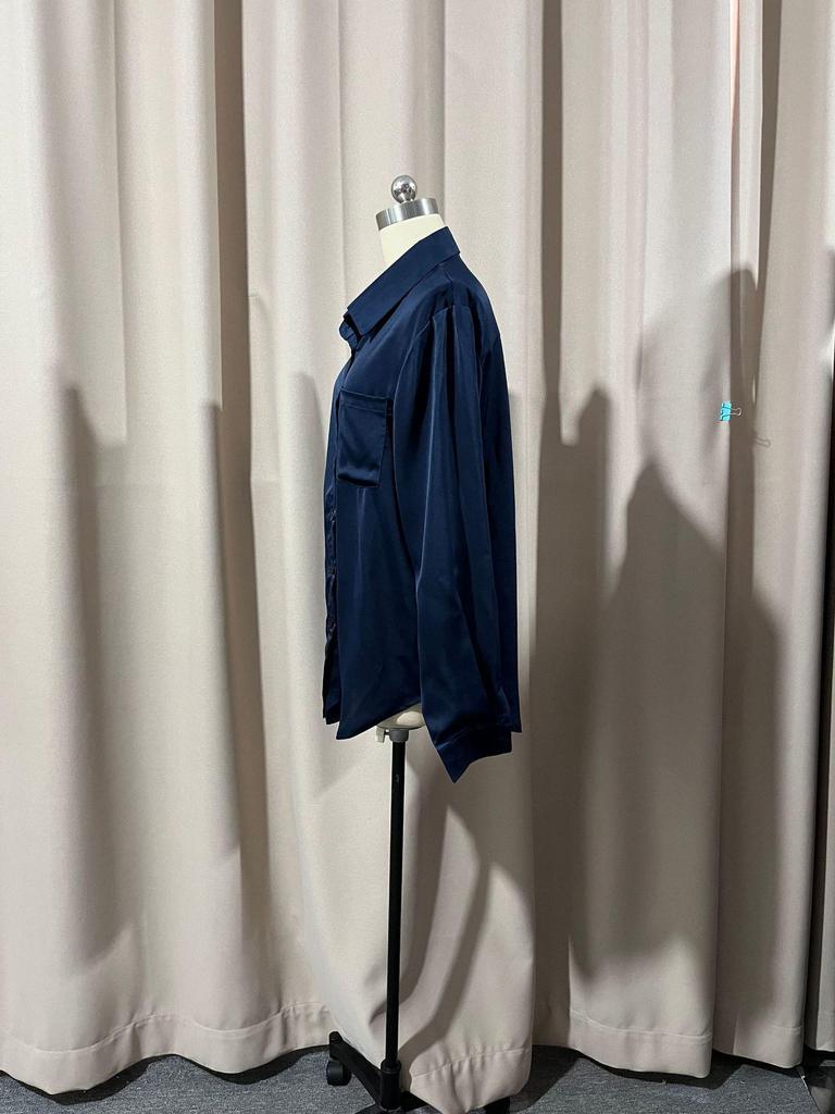 2025 Spring Collection: Women's Solid Color Satin Long Sleeve Business Top