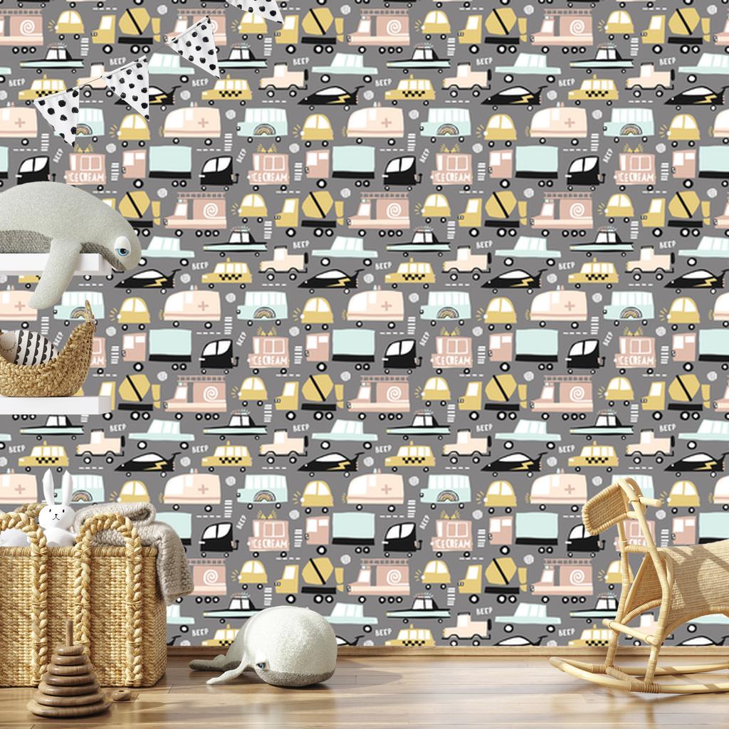 Wallpaper Colorful cars in Scandinavian style 50x1000