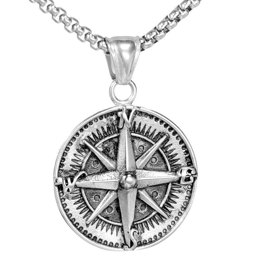 Compass Gold Pendent Stainless Steel Mens Jewelry Necklace