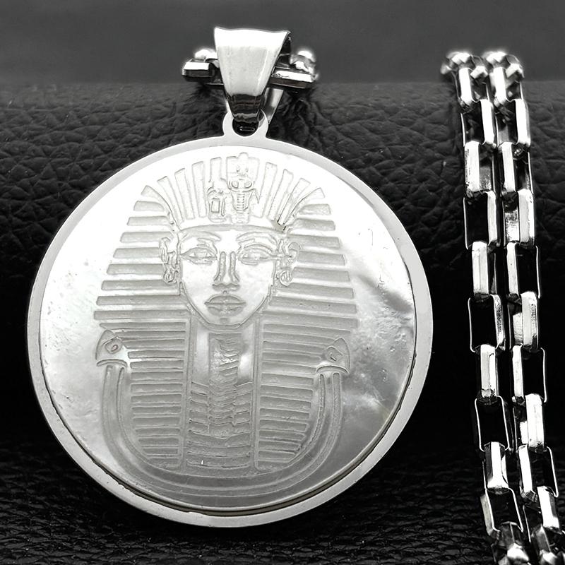 Ancient Egyptian Pharaohs Gold Mask Chain For Women Men Stainless Steel Natural Shell Gothic Punk Necklaces Jewelry Gifts
