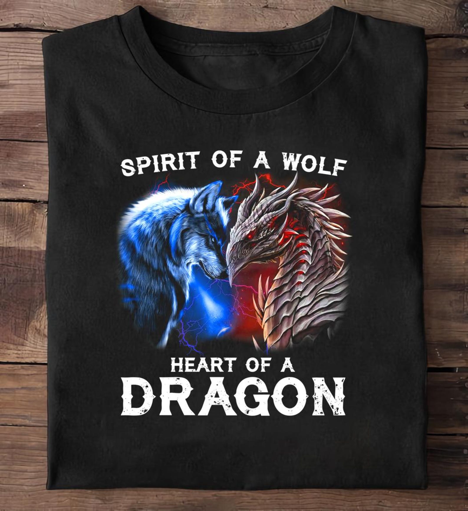 Wolf Dragon Spirit T-Shirt: Animal Print Tee L