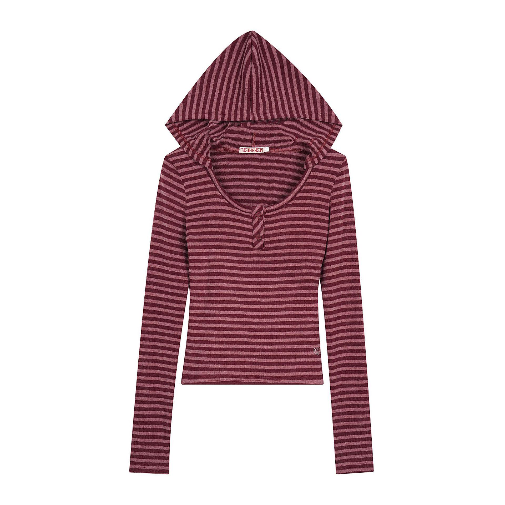 

Retro Love Heart Rhinestone Striped Long-Sleeve Hooded Slim Fit Women s Casual Top Medium