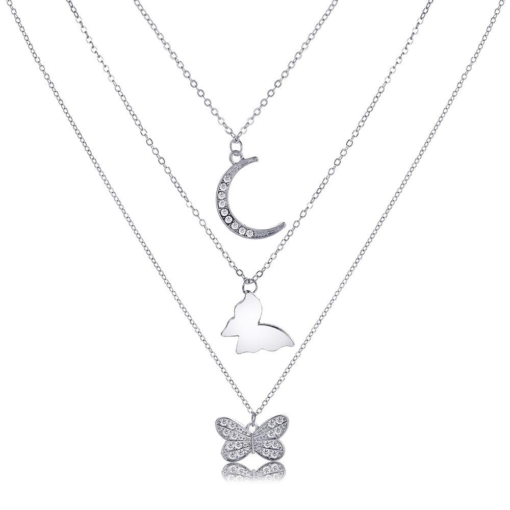 iF ME Fashion Butterfly Lock Heart Pendant Necklace Retro Multilayer Gold Silver Chain Choker for Women Accessories Jewelry