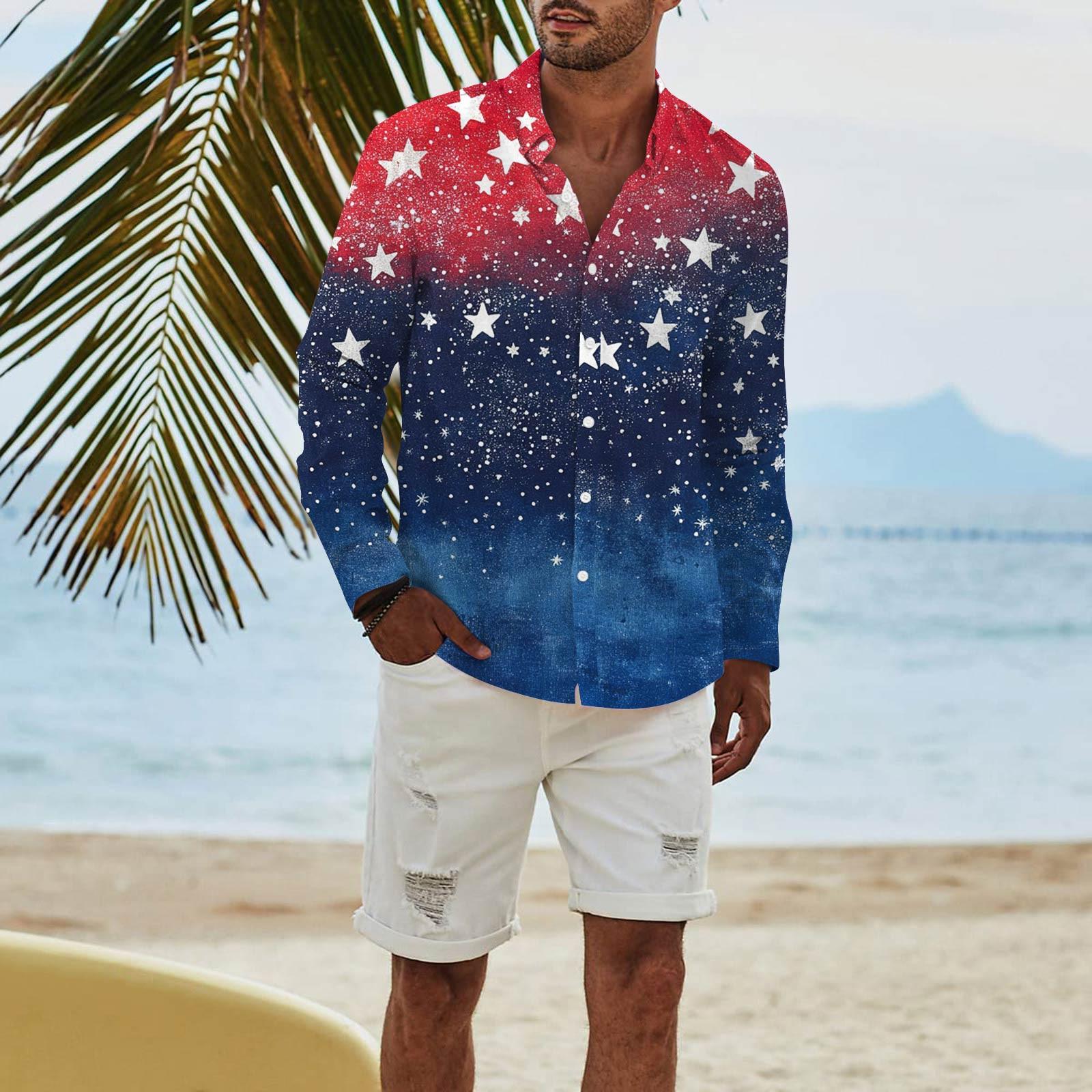 

Мужская модная повседневная футболка с длинным рукавом и принтом «День независимости» на пуговицах, рубашка обычного кроя L