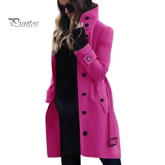 

Зимнее шерстяное пальто больших размеров с высоким воротником, однобортное, с поясом, длинные рукава, плотная однотонная куртка для свиданий, покупок, пальто для активного отдыха XL розы красного