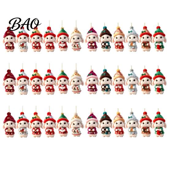 Festive Bunny Hanging Decor Christmas Wooden Ornament, 2D Flat Rabbit with Santa Cute Animal Tree Ornaments Hat, Holiday Pendant for Wreath Door, Home