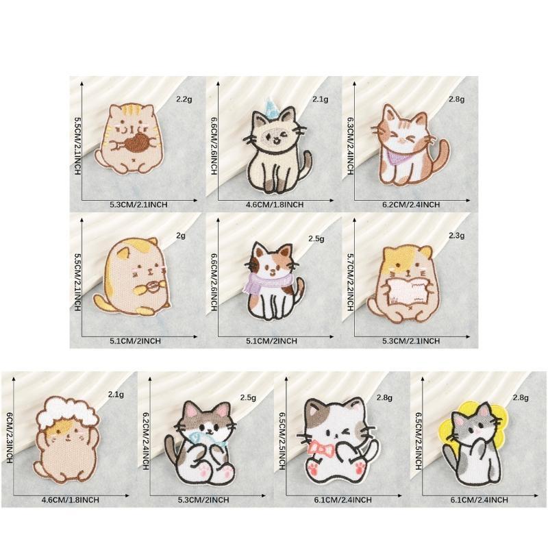 F26C 10 Pcs Embroidered Patches Animal Applique Patches Cartoon Cats Iron on Patches
