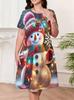 Fashion 3D Print Summer Dress Loose Casual Short Sleeve O-Neck Mini Dress