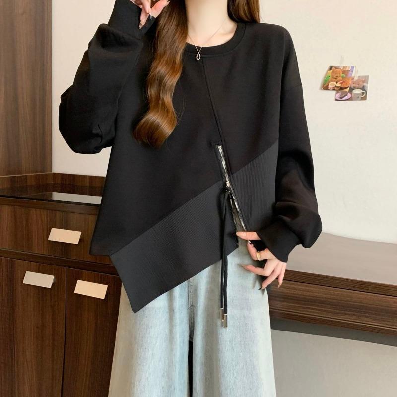 Spring Internet Celebrity New Fashion Sweatshirt for Women with Irregular Zipper and Versatile Top Trendy Design
