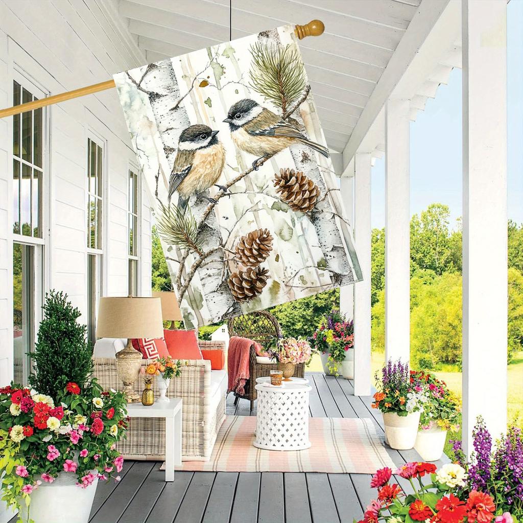 1pc Rustic Pinecone & Chicken Winter Garden Flag , Double-Sided, Durable Polyester, Perfect for Outdoor Yard & Lawn Decoration, Yard Decorations Outsi