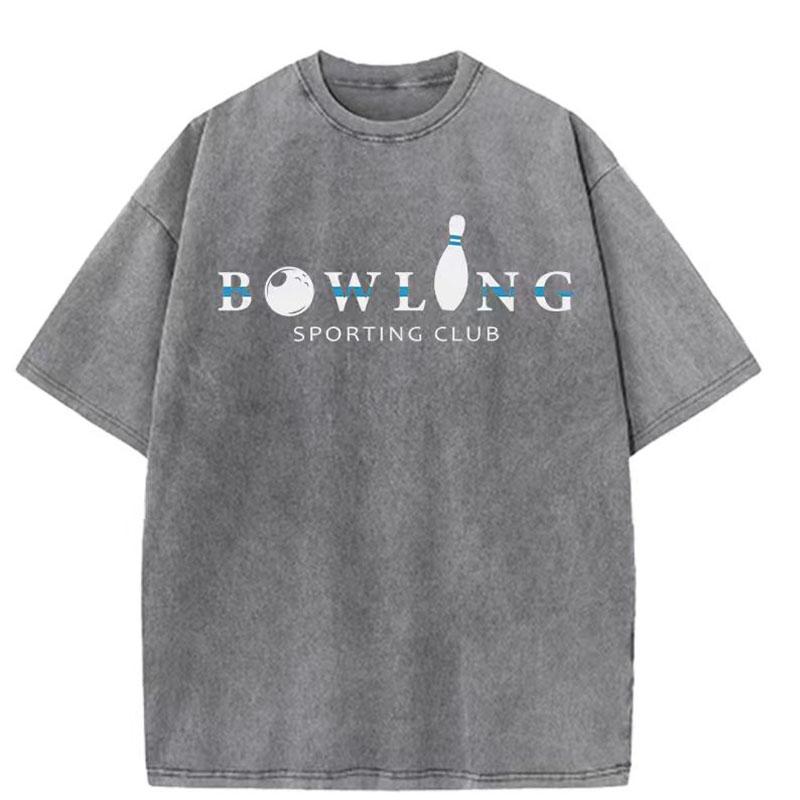 Unisexs  Summer Washed Vintage Short Sleeve g  Pure Cotton LooseFitting Bowling Pattern TShirt
