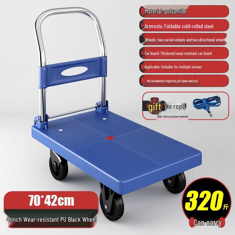 Compact Folding Flatbed Trolley: Silent, Lightweight, Multi-Functional Hand Truck for Pulling and Pushing Goods
