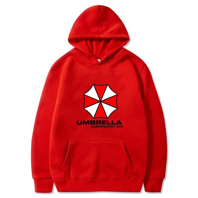 Fashion Loose Sweatshirt Men's Fall and Winter Casual Loose Street Hoodie Creative Red and White Protective Umbrella Printing