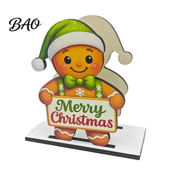 Rustic Farmhouse Napkin Holder Wooden Christmas Holder, Gingerbread Man And Deer Design, Holiday Party Countertop Organizer Decorative Vertical Paper