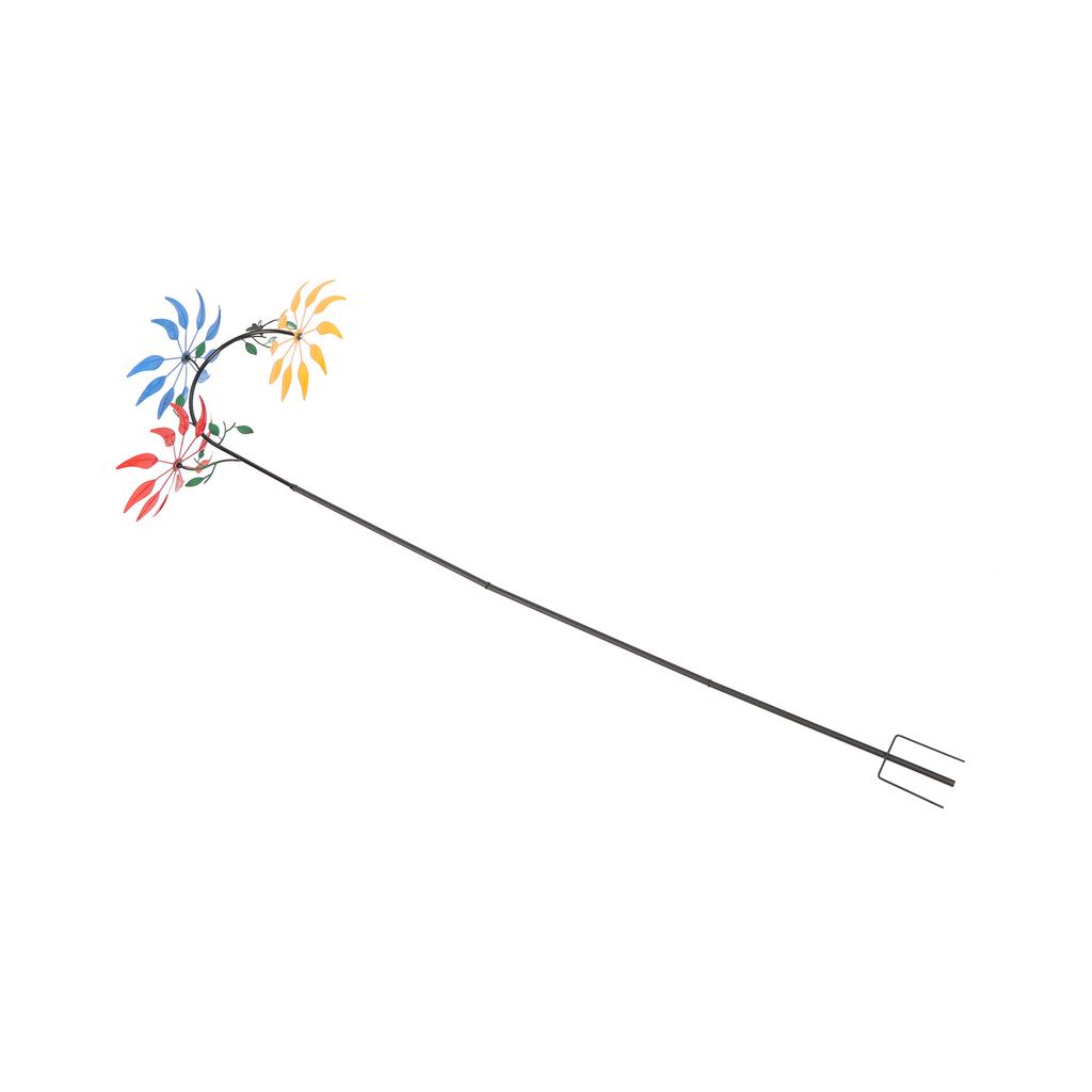 Multi Colored Flowers Wind Spinner with 3 Flowers Green Leaves Eye Catching Large Windmill for