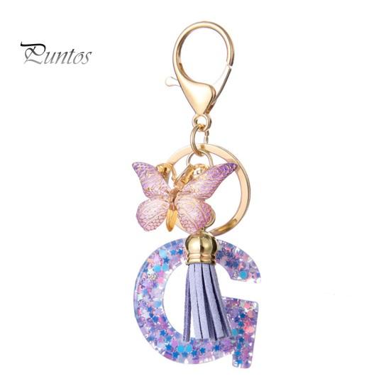 Letter A-Z Key Holder Purple Series Keychain Pendant, Sequins Star Initial Charm Chain with Butterfly Tassel Design, for Bag Purse Backpack Non-fading
