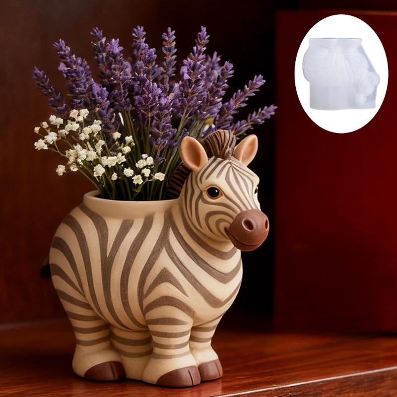Flower Container Silicone Mold Zebras Shape Suitable for Creating Resin Art Concrete Ornaments and Artistic Items