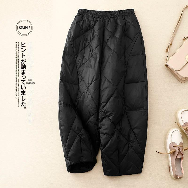 "Spring 2024 Women's Light High-Waist Cotton-Padded Pants - Small Size, Loose, Straight Fit"
