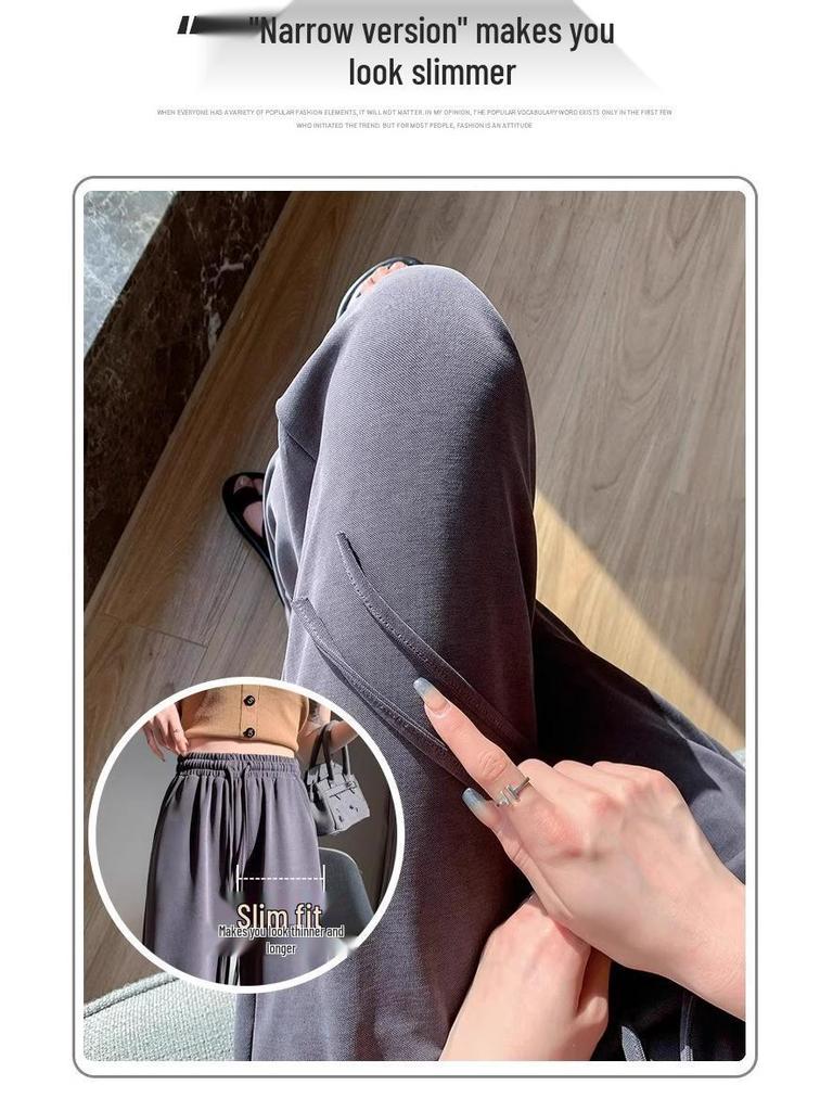 Damen Graue Hochtaillierte Cupro Sommerhose mit Weitem Bein - Petite, Leicht, Gerades Bein (145-150cm)