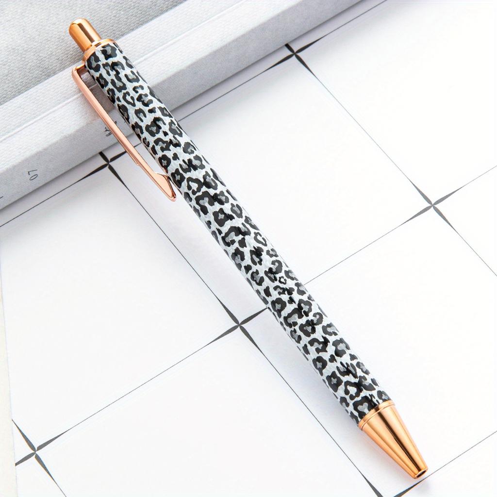 Multi-Color Options Heat Transfer Leopard Pattern Round Gel Pen Cute Leopard Pressed Colorful Hot Stamping Flower Film Metal Pen