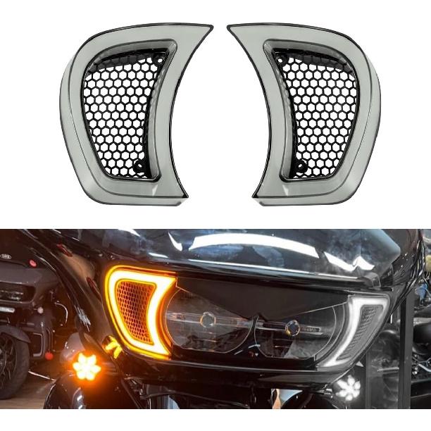 

HDBUBALUS Motorcycle Headlight Vent Accent Turn Signal LED Indicator Side Lights For Harley Road Glide FLTRX 2015-2023 (Smoke Lens) Clear Lens