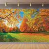 2D Bright Autumn Backdrop, Fall Forest Maple Trees Background for Outdoor Themed Events