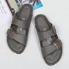 Fashion Thick Sole Men Cork Slippers Summer Casual Double Buckle Non-slip Clogs Slides Slip On Men Leather Beach Vacation Comfort Shoes