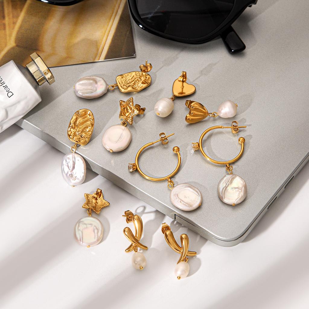 Natural Freshwater Pearl Earrings, Light Luxury High-end Stainless Steel Studs, Irregular Pearl Jewelry