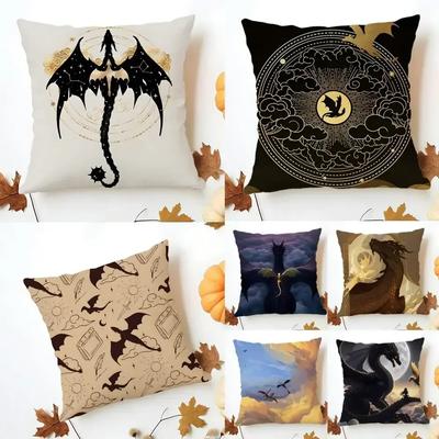 FFourth WWing Dragon Cushion Cover Washable Linen Comfort Soft  for Sofa Bed Cozy Home Room Decor