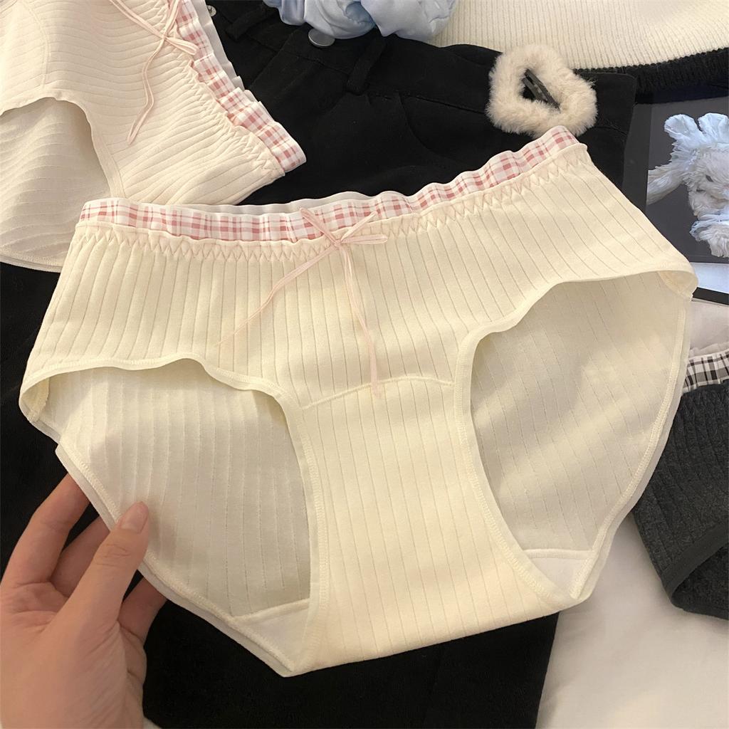 Ladies Spring and Autumn Sweet Contrast Color Check 10A Extension Cotton Crotch Triangle Briefs