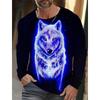 Herren Sommer Langarm 3D-gedrucktes Wolfsmuster T-Shirt Tops Herren Streetwear Kleidung Rundhals Grafik Langarm T-Shirt