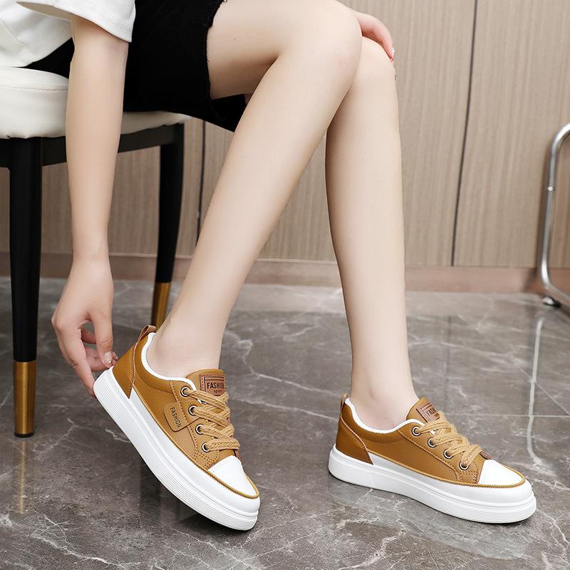 YQ30 New Casual Women's Shoes White Shoes Summer Solid Color Heightening Thin Baseplate Shoes Versatile Leather Surface Wear-resistant Versatile