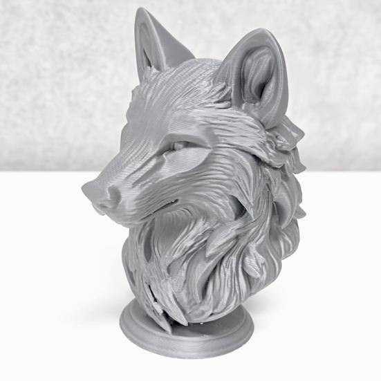 3D Printed Wolf Head Figurine, Realistic Wolf Head Statue with Round Base, Wild Animal Head Sculpture for Home Office Bookshelf