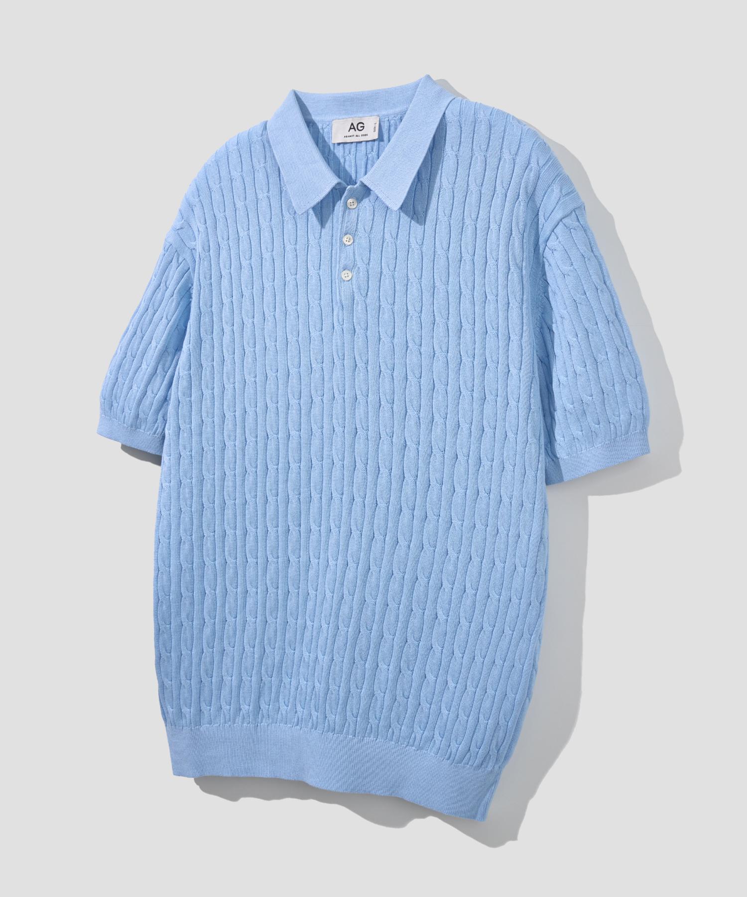 Age O.D. Cotton Modal Washable Button Collar Cable Half Knit [Sky Blue] Sky Blue/S