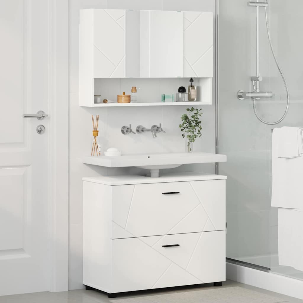 Bathroom Furniture Set with Shelf 2 Pcs White Plywood and Metal