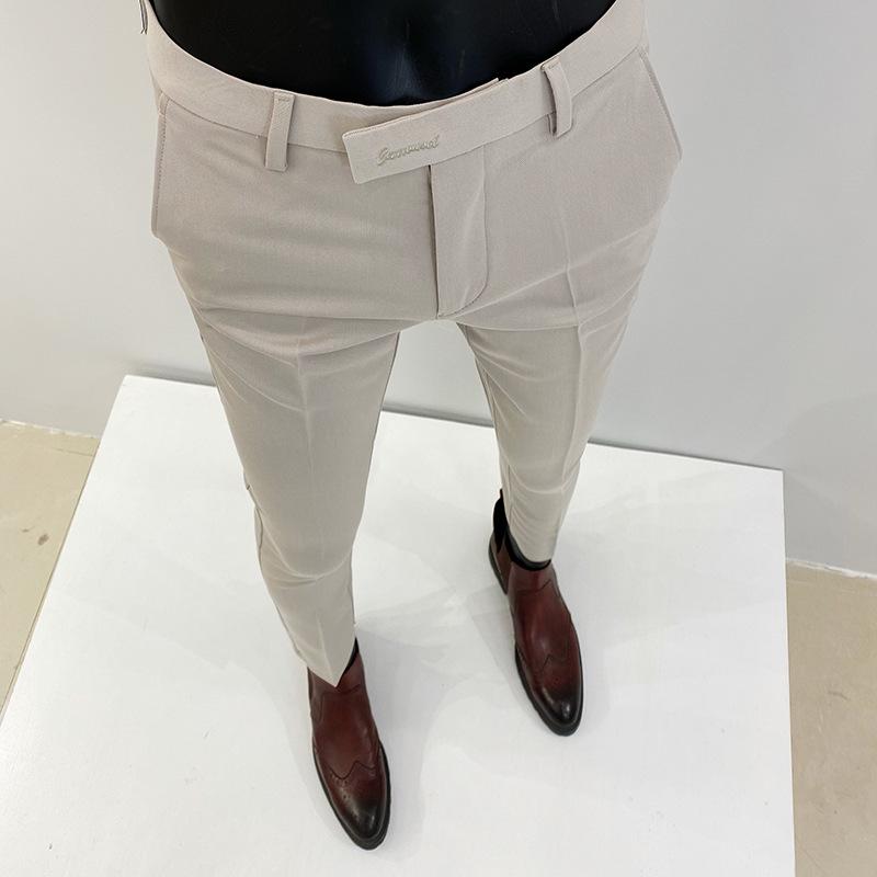 Men's Spring/Summer 2025 Elastic Slim Fit Korean Style Non-Iron Solid Color Business Casual Trousers