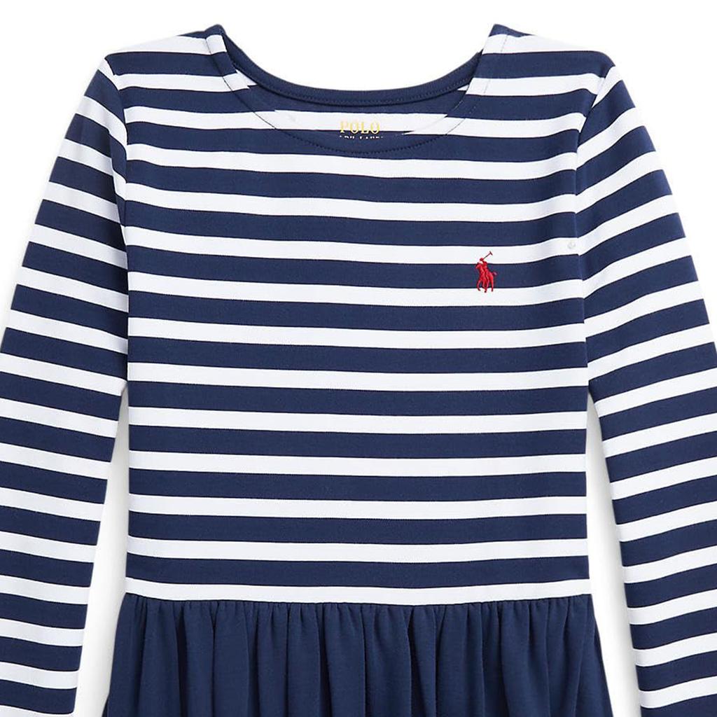 Polo Ralph Lauren Dress Logo Striped Round Neck Mid-Length Long Sleeve Kids Dresses Navy-Blue 313890249-002