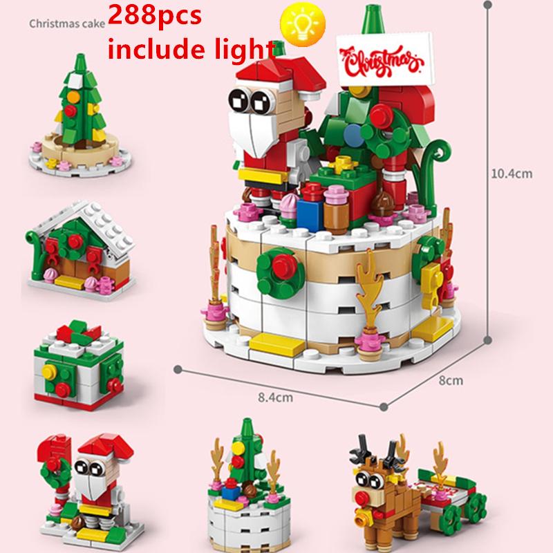 DIY 6in1 Lights Christmas Elk Deer Santa Claus Train Architecture Store Street View Xmas Tree Snow House Building Blocks Kit Toy