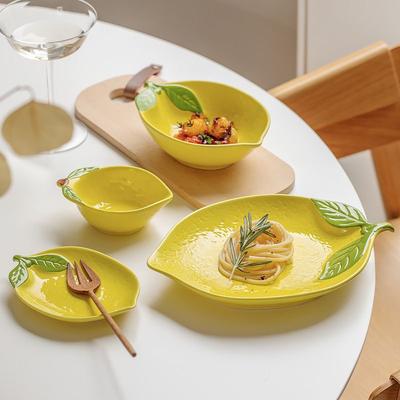 Creative Fruit Lemon Shape Hand-Painted Ceramic Dishes Tableware Cute Fruit Dishes Household Underglaze Color Dishes Bowl