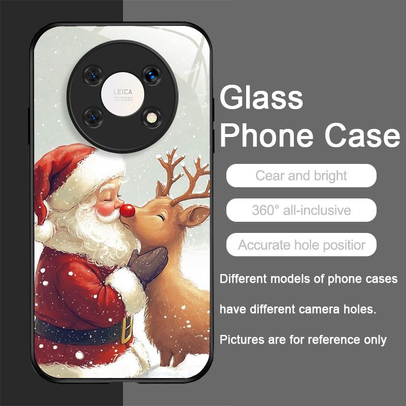 Sött Julenissmönster Härdat Glas Telefonfodral för Huawei Nova 13 12 SE 11 10 Pro Mate 40 30 P60 P50 P40 5G Skydd