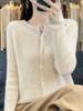 Women's Striped Wool Cardigan - New Autumn/Winter Style, Half-Open Collar, Short, Slimming Knit Cashmere Jacket