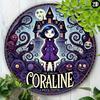 Coraline Movie Metal Tin Sign 8x8 Inch Round Aluminum Wall Art Durable Home Decor Gift Indoor Outdoor Halloween Kitchen Bedroom Wall Decor