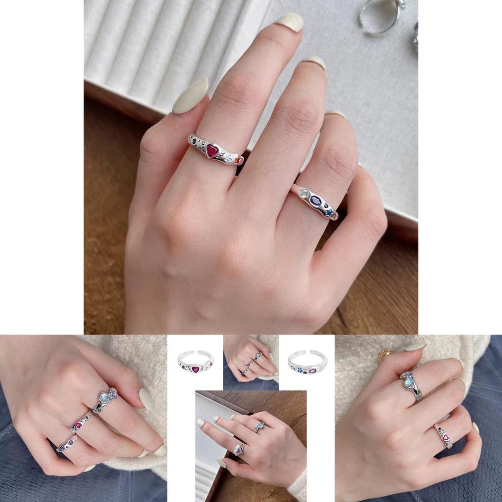 Chic Adjustable Heart-shaped Ring For Women Featuring Colorful Zircon Stones And Unique Design