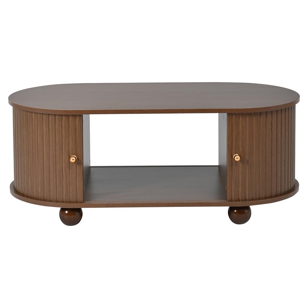 Tavolino da caffè in noce 100 * 50 * 40 cm con contenitore e ante scorrevoli, mobile multifunzionale salvaspazio, tavolino da divano con anta scorrevole a 360 gradi