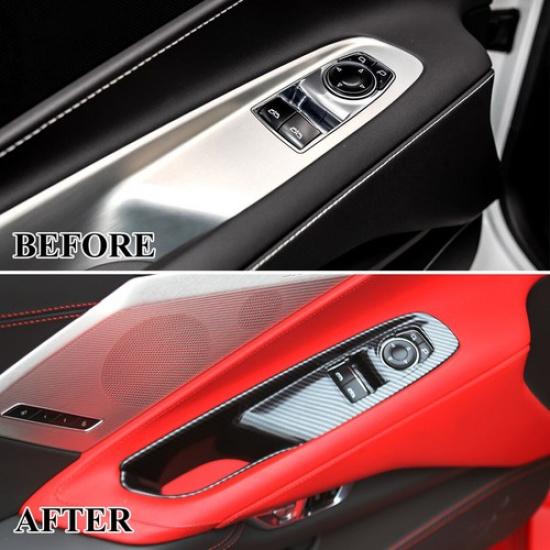 Carbon Fiber Style Window Lift Switch Panel Cover Trim for Chevy Corvette C8